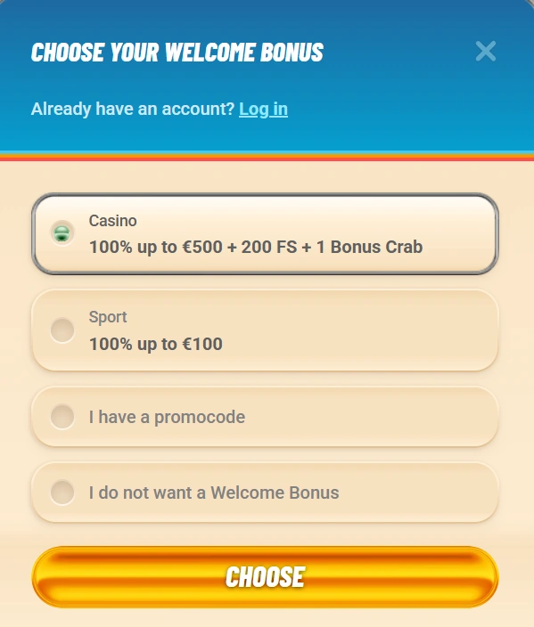 Vegasino Casino ενότητα μπόνους εγγραφής