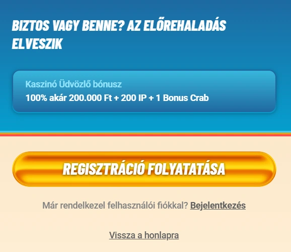 Vegasino Casino regisztrációs bónusz szakasz