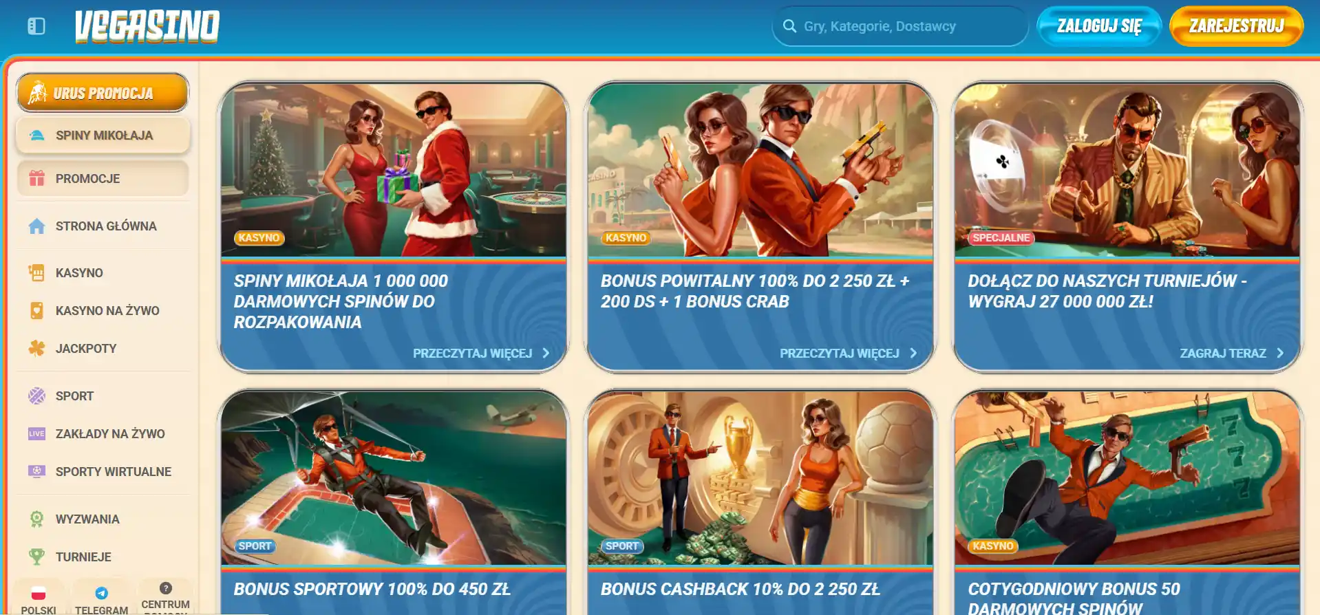 Sekcja bonusów Vegasino Casino 