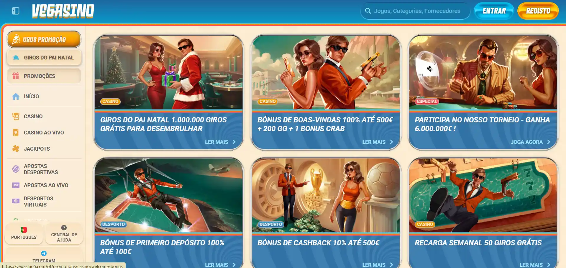 Secção de bónus do Vegasino Casino