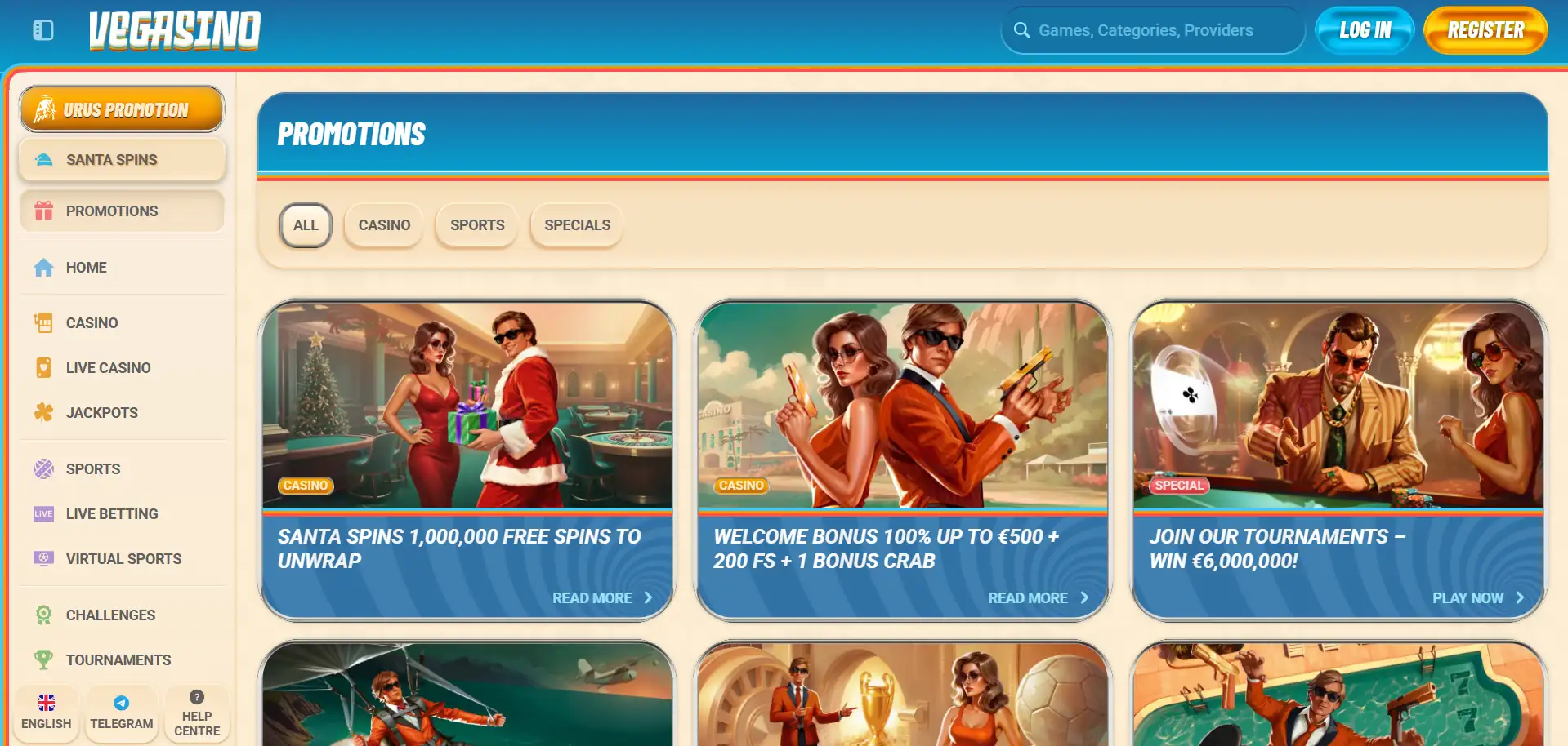 Vegasino Casino bonuses section