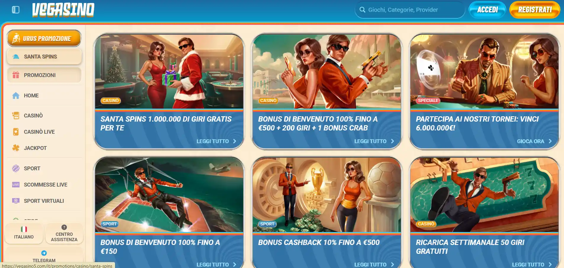 Sezione bonus di Vegasino Casino